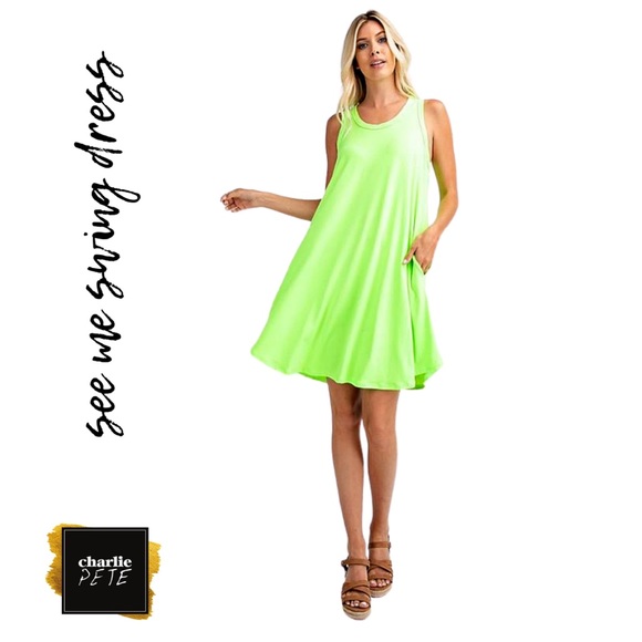 Dresses & Skirts - Neon Green Cozy Dress with Pockets
